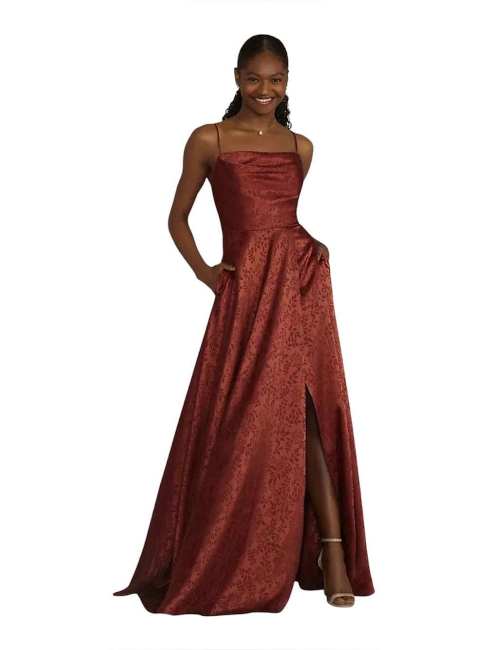 David's Bridal Jacquard Cowl Neck Dress